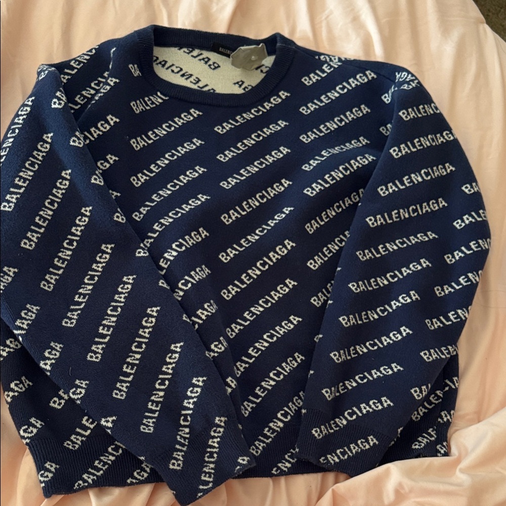 Kids Balenciaga Logo Patterned Navy Sweater